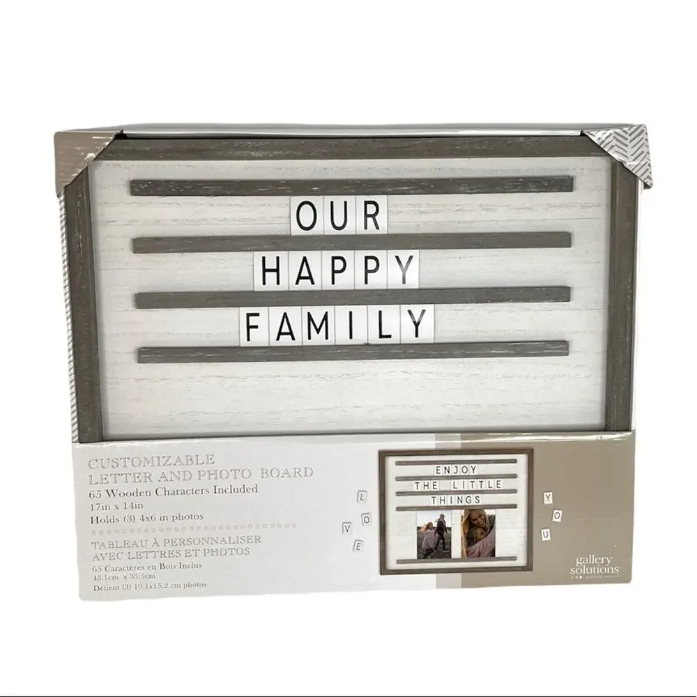Customizable Letter and Photo Board Gray White 17 x 14 inches